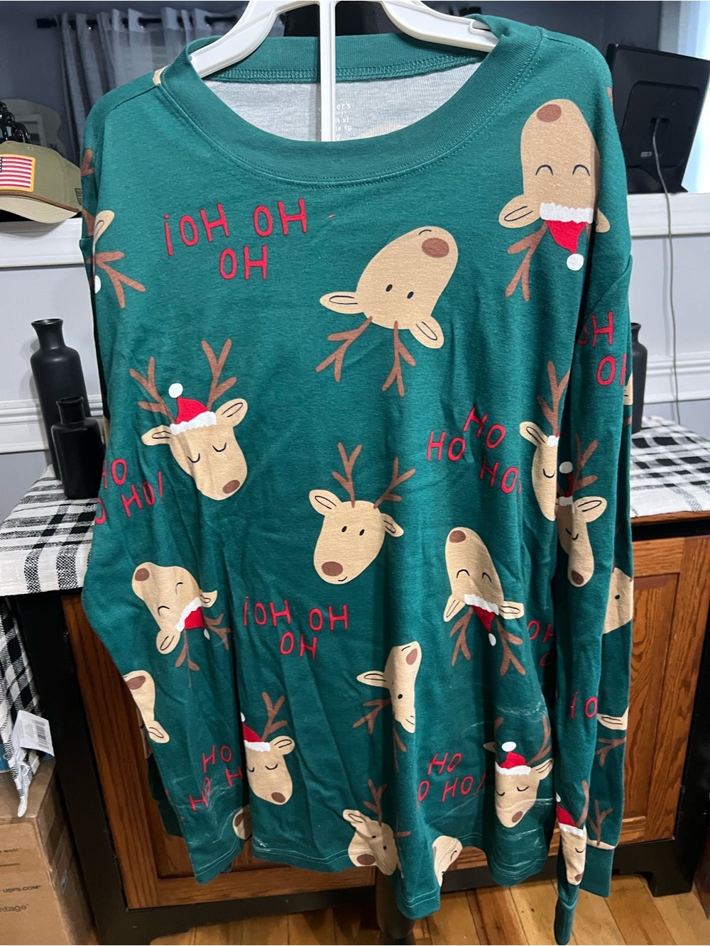 Green Reindeer Holiday 2 Piece Pajama Set